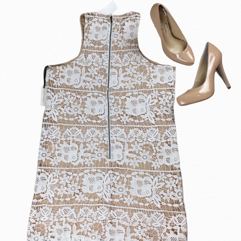 Lovers and Friends White Tan Nude Caspian Chunky Lace Shift Dress Medium Large - Picture 4 of 14